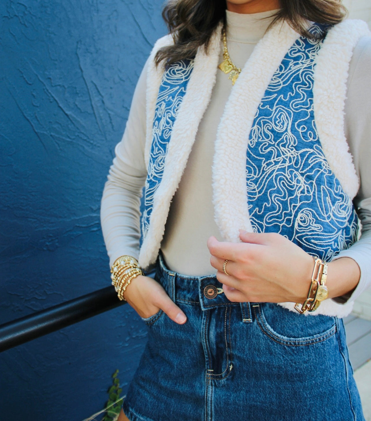 Charlie Denim Fur Vest