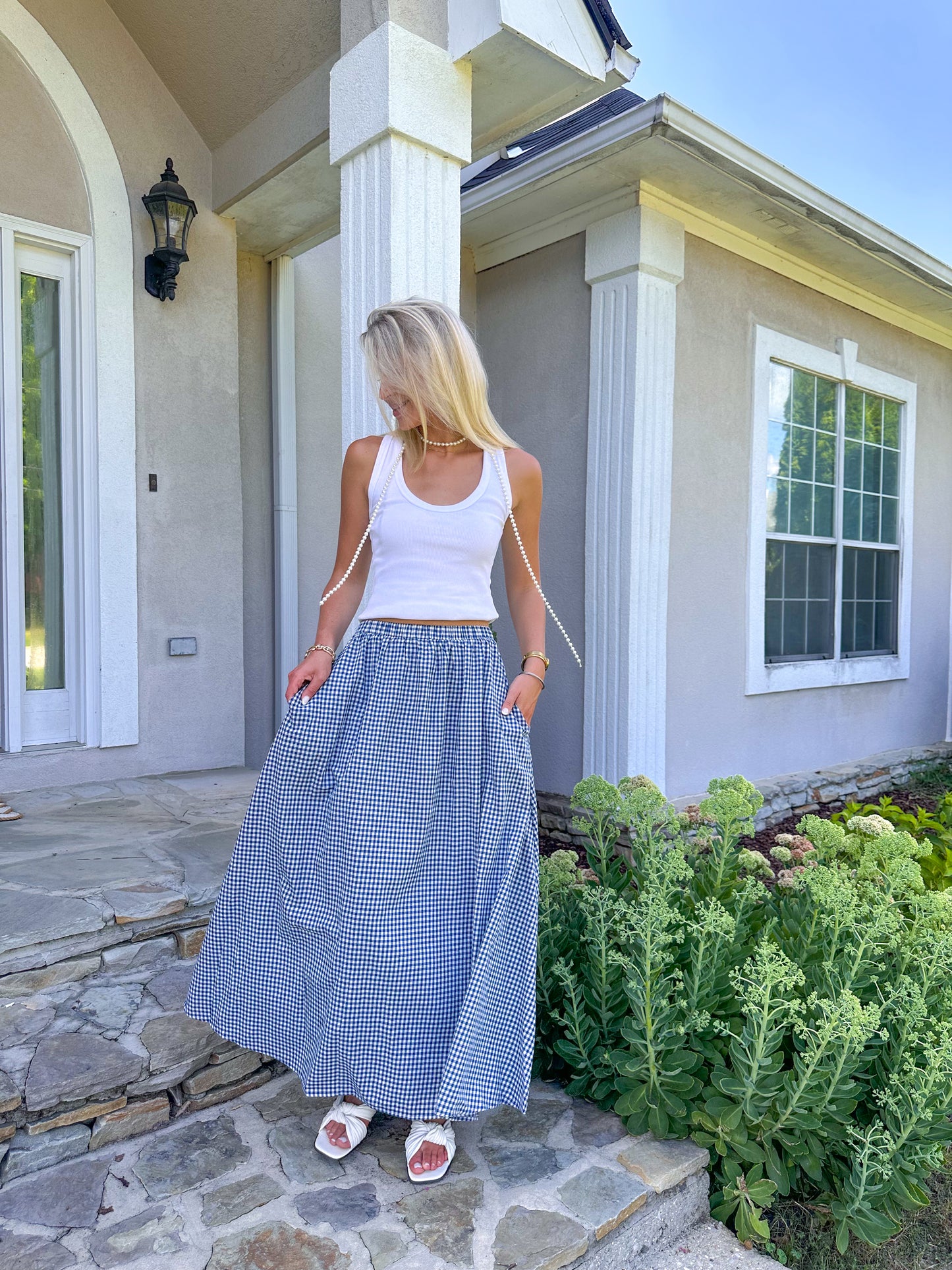 Navy Gingham Maxi Skirt