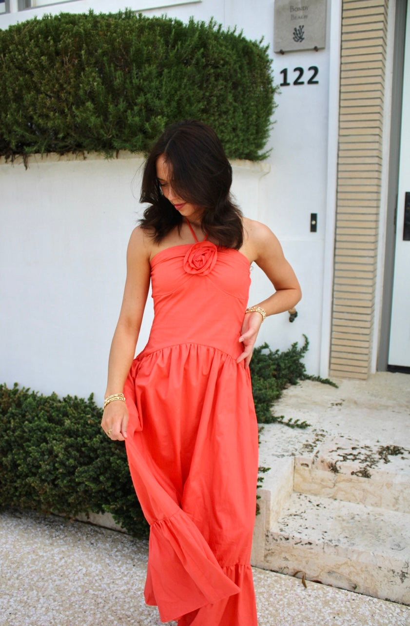 Rosette Halter-Neck Dress